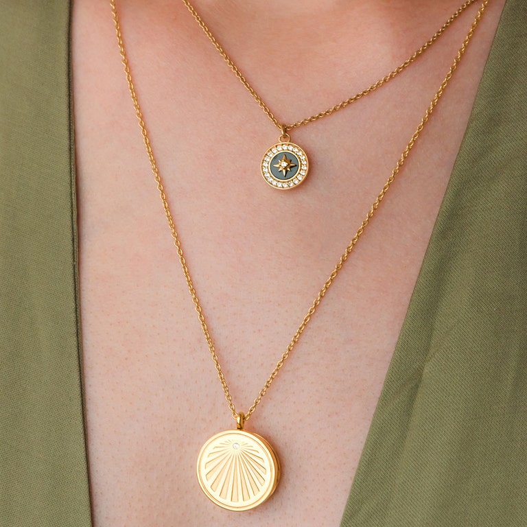 Celestial Sunrise Locket Necklace in Yellow Gold Vermeil