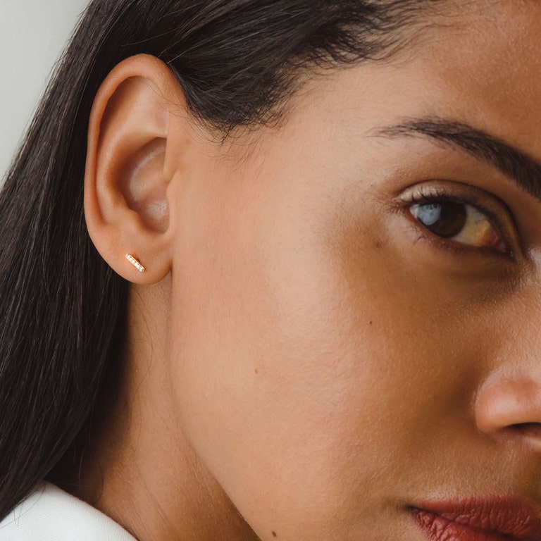 Solid Gold Comet Diamond Bar Stud Earrings