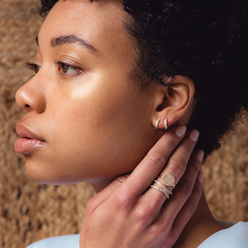 Solid Gold Interstellar Mini Natural Diamond Hoops