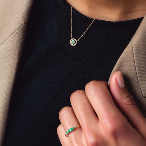 Solid Gold Icon Aura Emerald Pendant Necklace