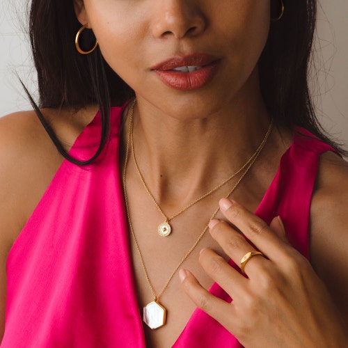 Gold Polaris Mother of Pearl Pendant Necklace