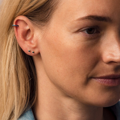 Huggie Halo Sapphire Hoop Earrings in Rose Gold