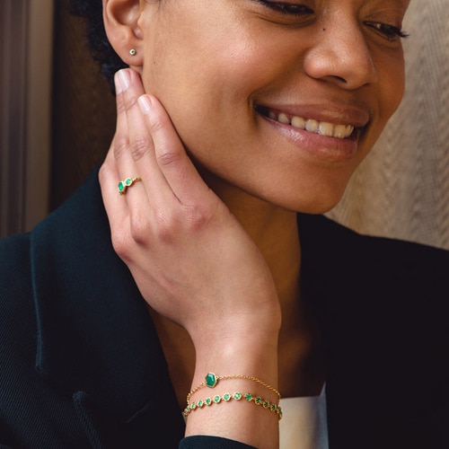 Gold Deco Green Agate Stud Earrings