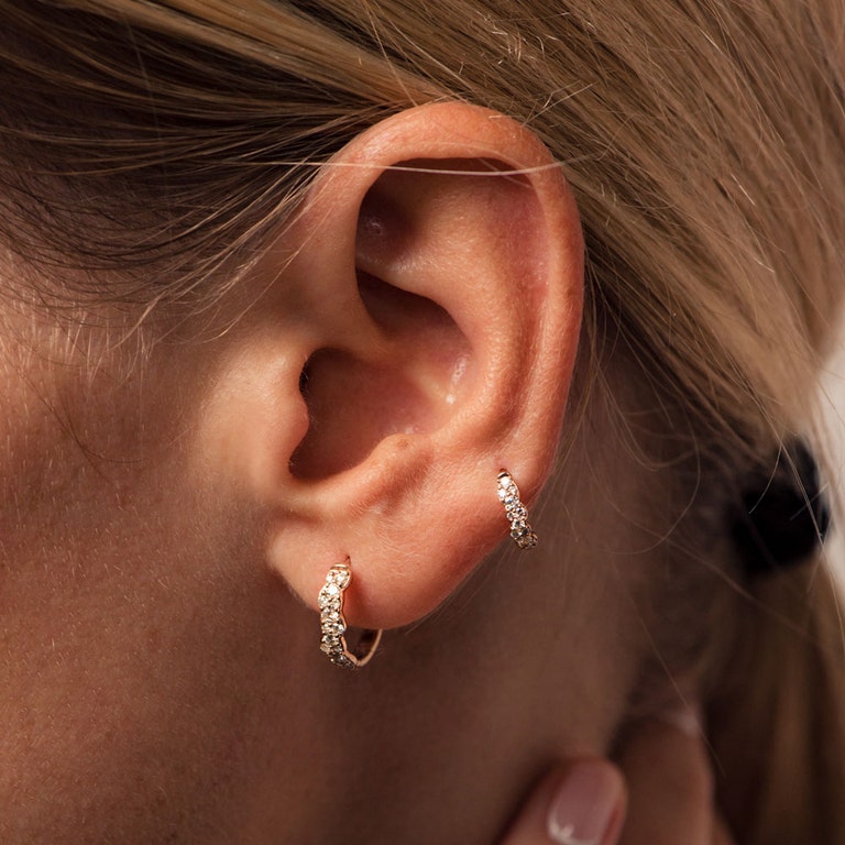 Solid Gold Interstellar Mini Natural Diamond Hoops