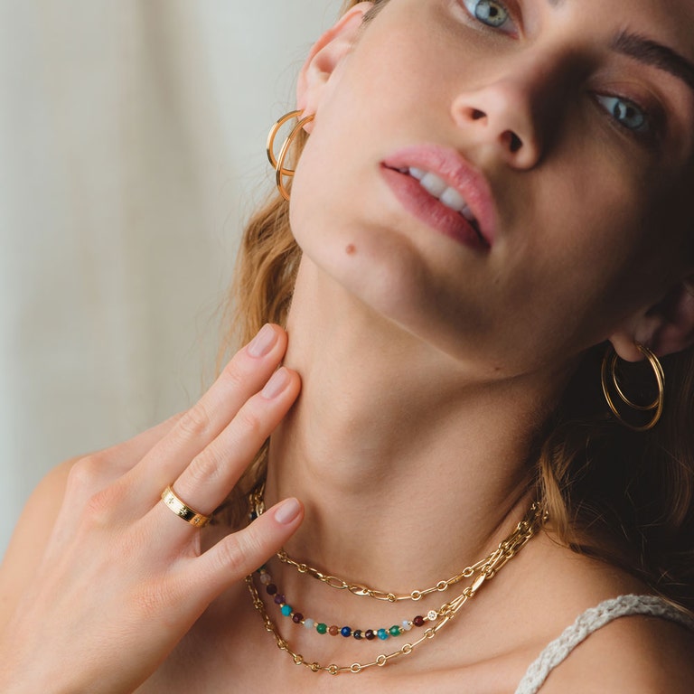 Gold Biography Orbit Rainbow Star Set Necklace