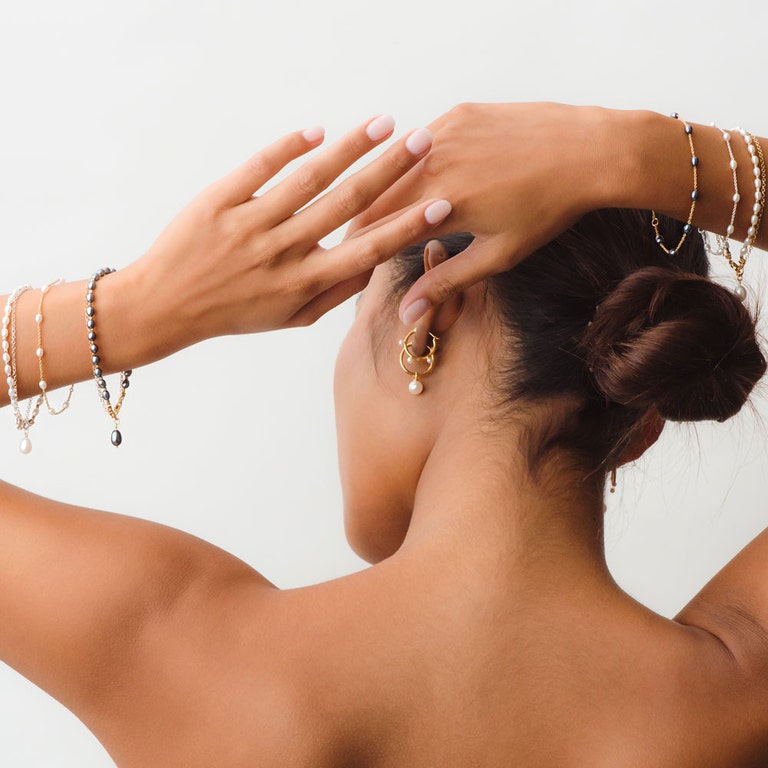 Double Chain Peacock Pearl Biography Bracelet in Yellow Gold Vermeil | Astley Clarke