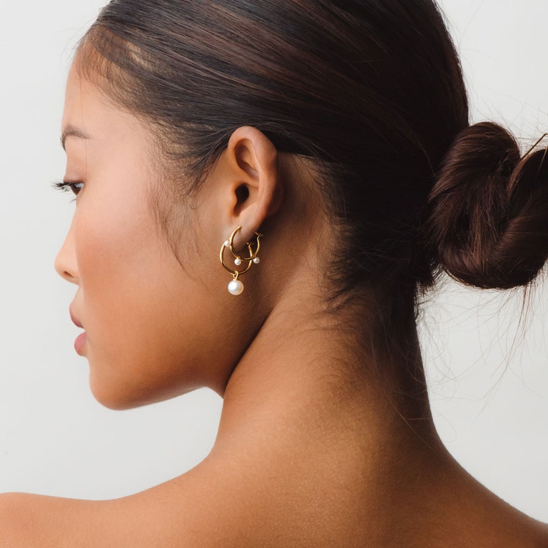 Gold Stilla White Pearl Hoop Earrings