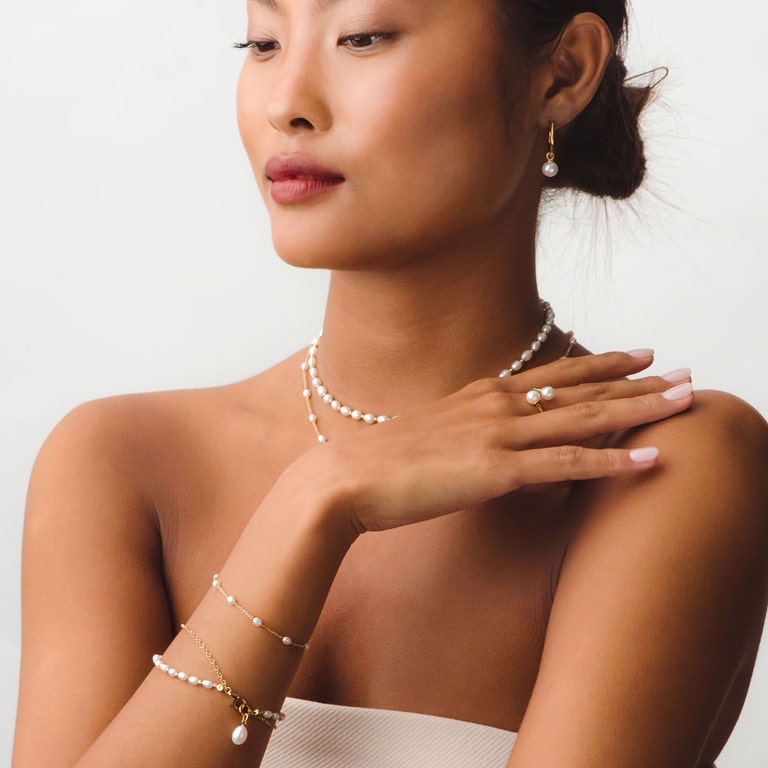 Double Chain Pearl Biography Bracelet in Yellow Gold Vermeil | Astley Clarke