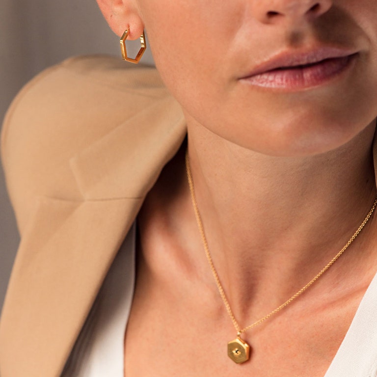 Gold Deco Medium Hoop Earrings
