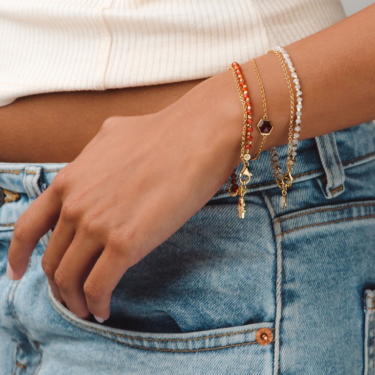 Gold Biography Rainbow Moonstone Charm Bracelet