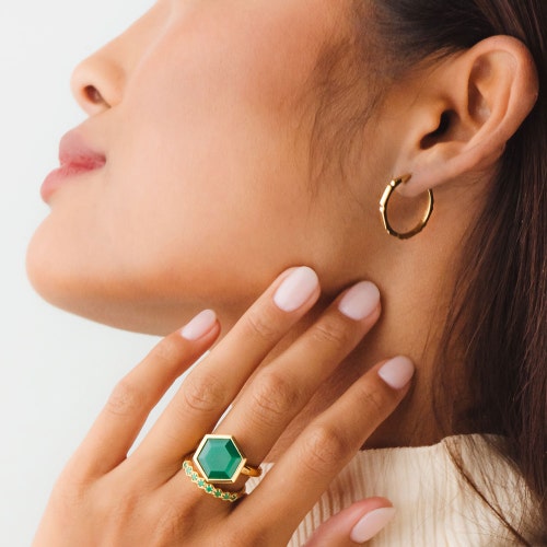 Deco Green Agate Half Eternity Ring