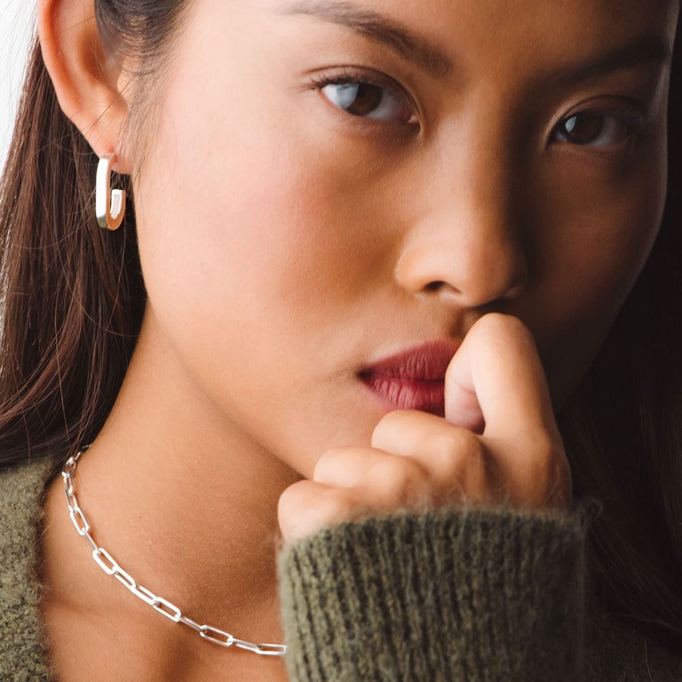 Silver Celestial Square Link Necklace