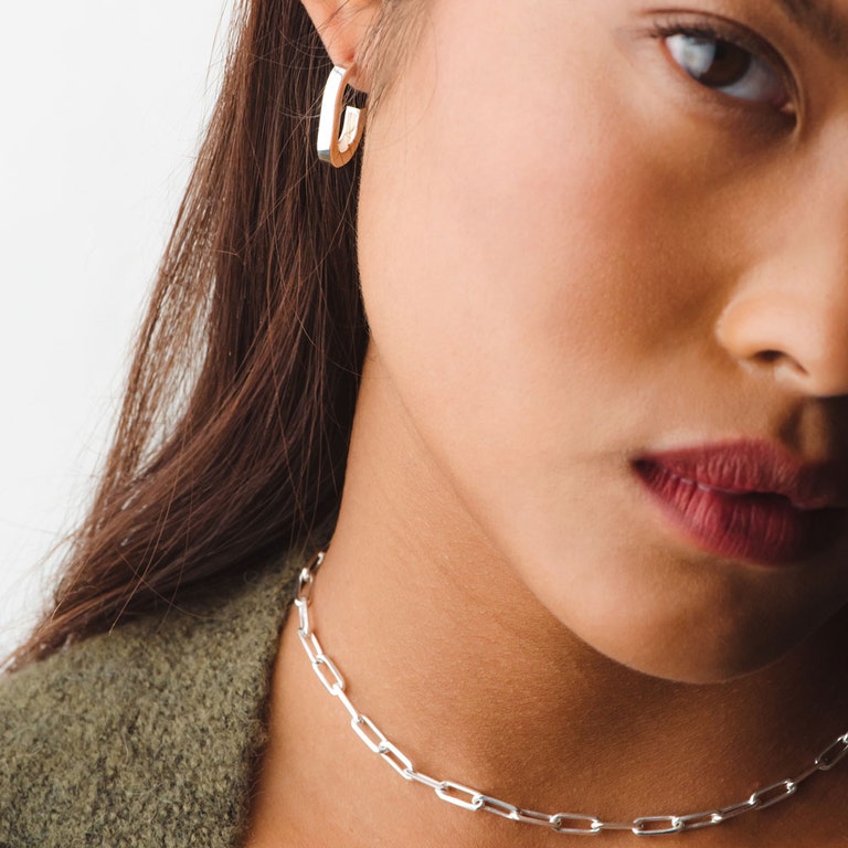 Silver Celestial Chunky Square Hoop Earrings
