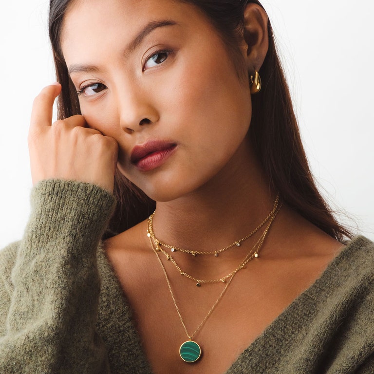 Moonstone Double Droplet Necklace in Yellow Gold Vermeil