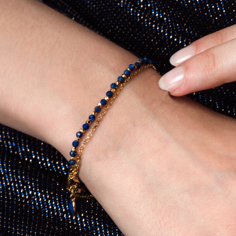 Gold Biography Lapis Charm Bracelet