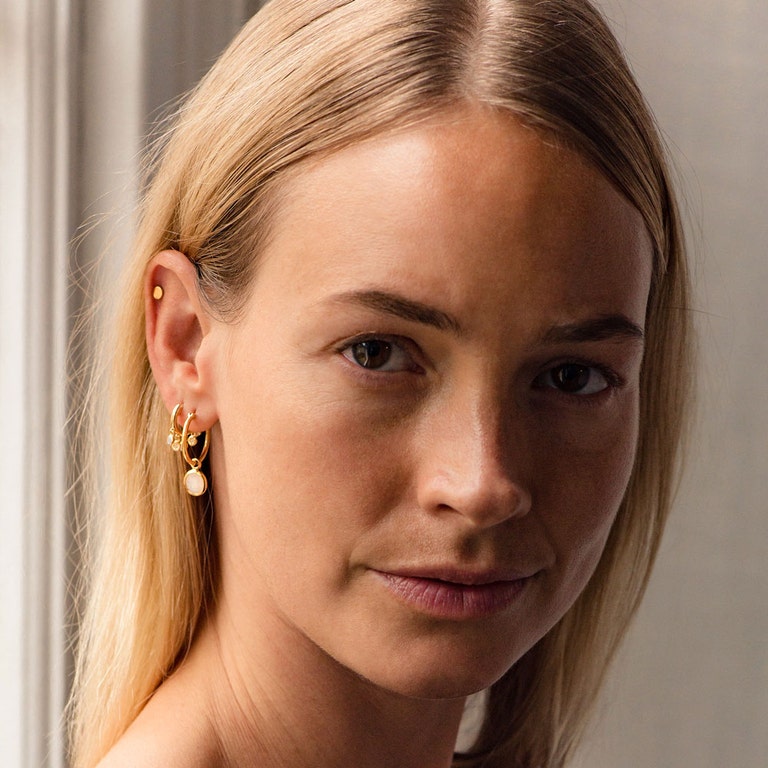 Gold Stilla Drop Moonstone Hoop Earrings 