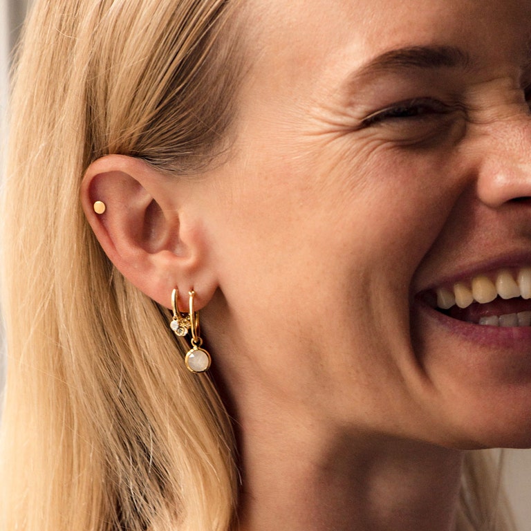 Gold Stilla Drop Moonstone Hoop Earrings 
