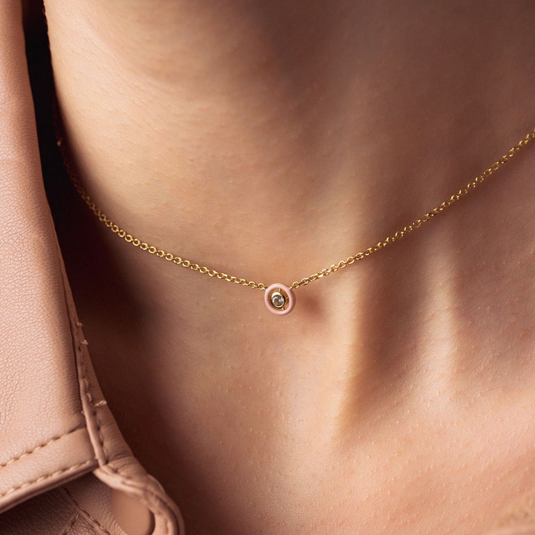 Gold Cirque Pink Enamel Necklace