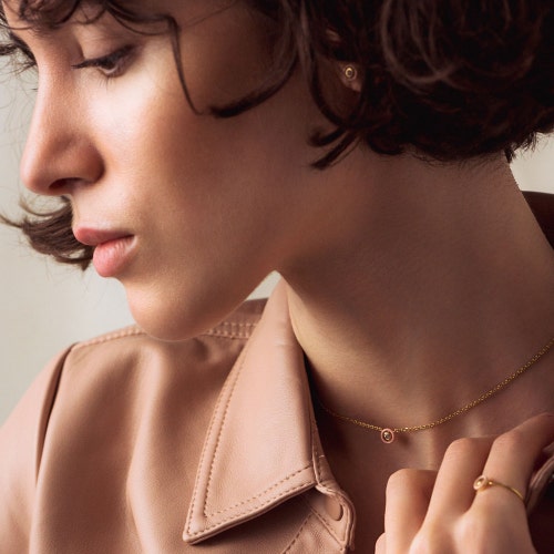 Gold Cirque Pink Enamel Necklace