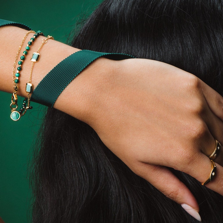 Gold Biography Malachite Charm Bracelet