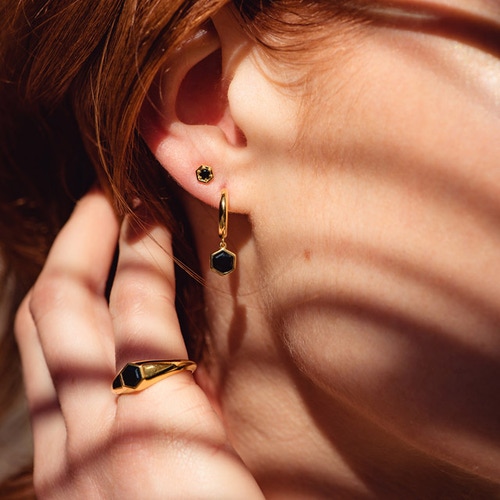 Gold Deco Black Spinel Stud Earrings