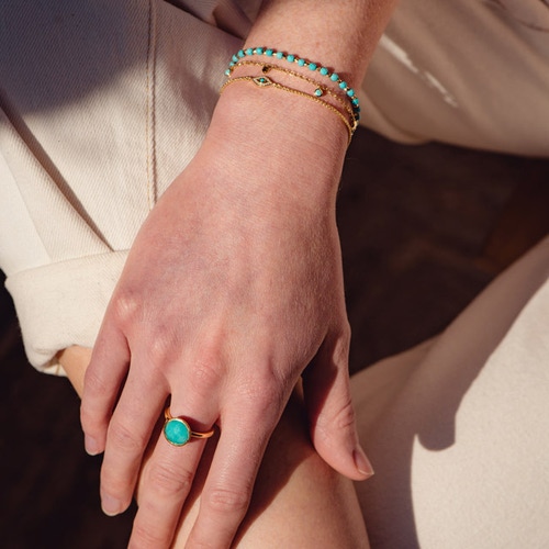 Gold Biography Adorned Turquoise Evil Eye Bracelet