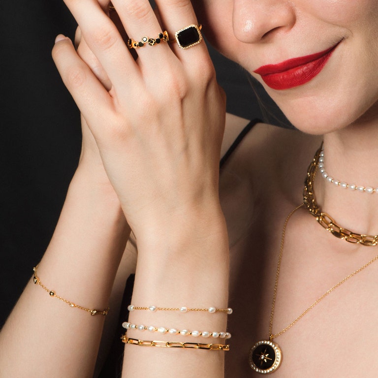 Ottima Black Onyx Slice Landscape Ring in Yellow Gold Vermeil | Astley Clarke