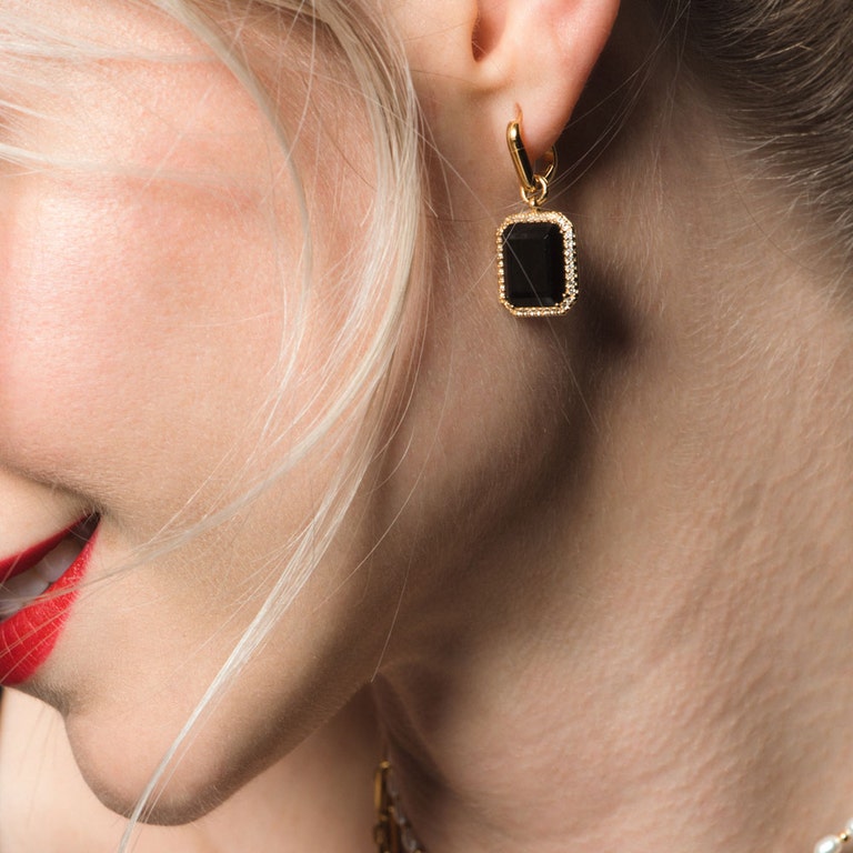 Gold Ottima Black Onyx Slice Earrings 