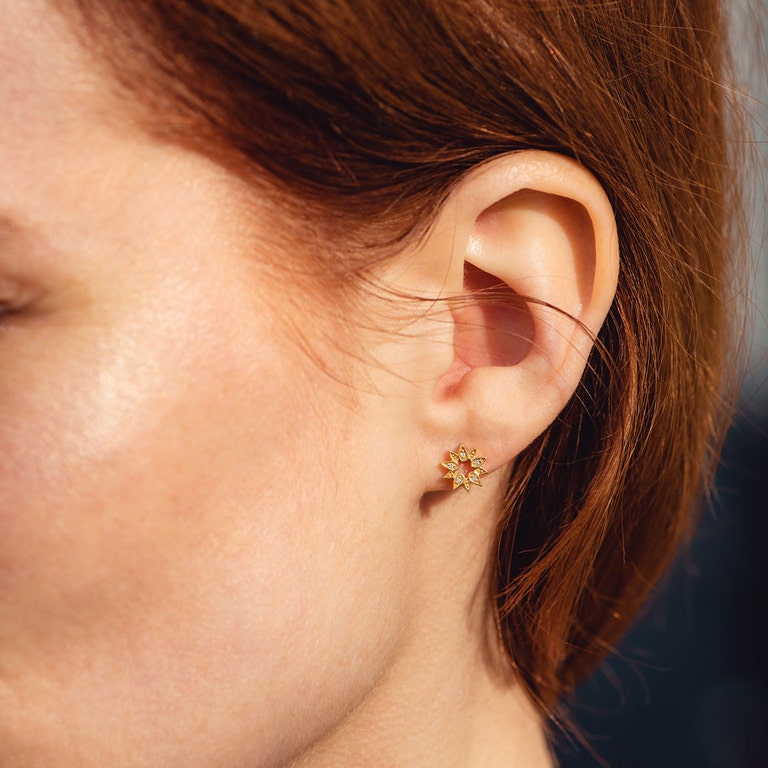 Gold Biography Mini Sun Stud Earrings