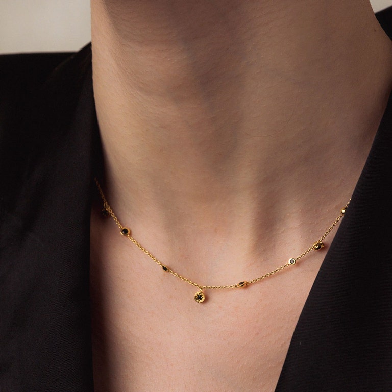 Gold Polaris North Star Black Spinel Station Necklace