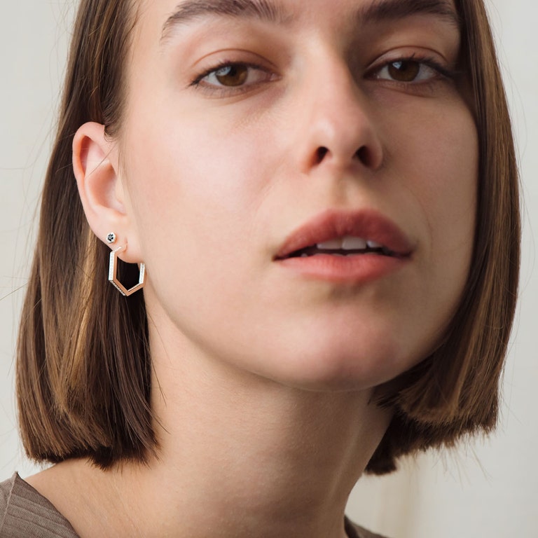 Silver Deco Black Spinel Stud Earrings