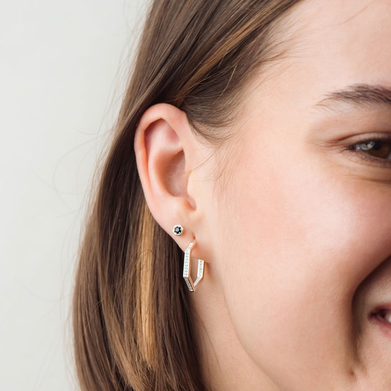 Silver Deco Black Spinel Stud Earrings