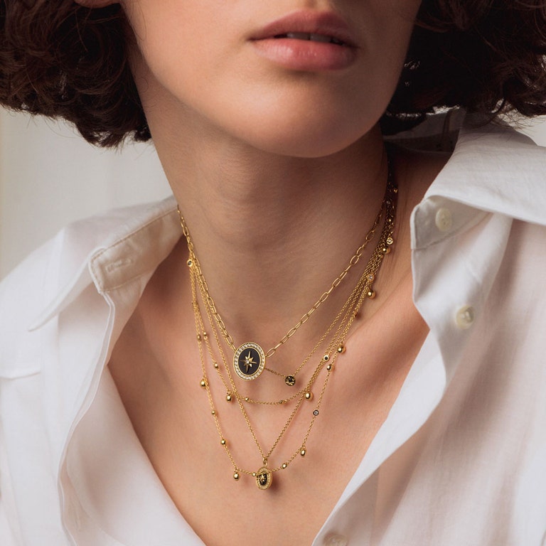 Gold Polaris North Star Black Spinel Station Necklace