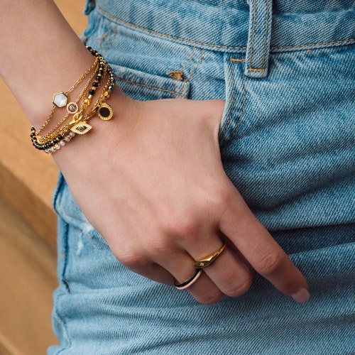 Gold Biography Black Spinel Evil Eye Bracelet