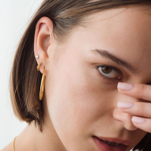 Gold Stilla Mini Moonstone Stud Earrings 