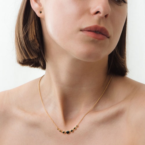 Deco Black Spinel Detail Necklace in Yellow Gold Vermeil 