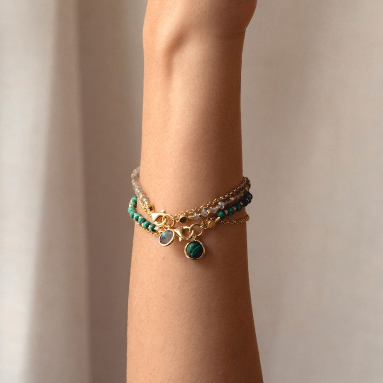 Gold Biography Malachite Charm Bracelet