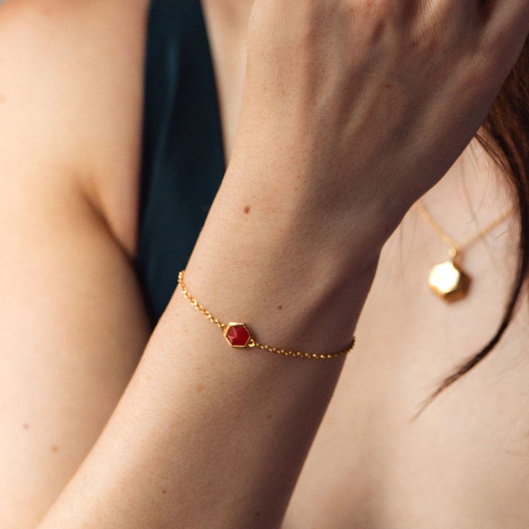 Gold Deco Red Agate Bracelet