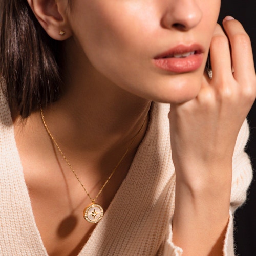 Gold Large Polaris Mother of Pearl Locket Necklace