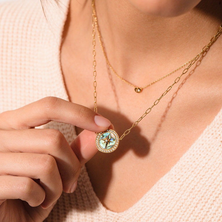 Gold Large Polaris Abalone Pendant Necklace