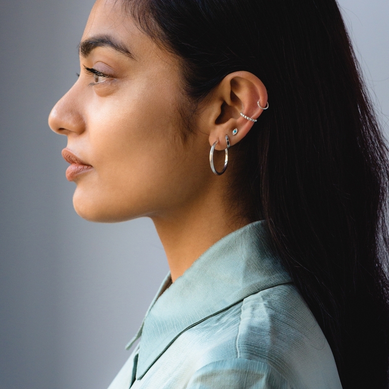 Tiny 14ct Single Cartilage Hoop Earring in White Gold 