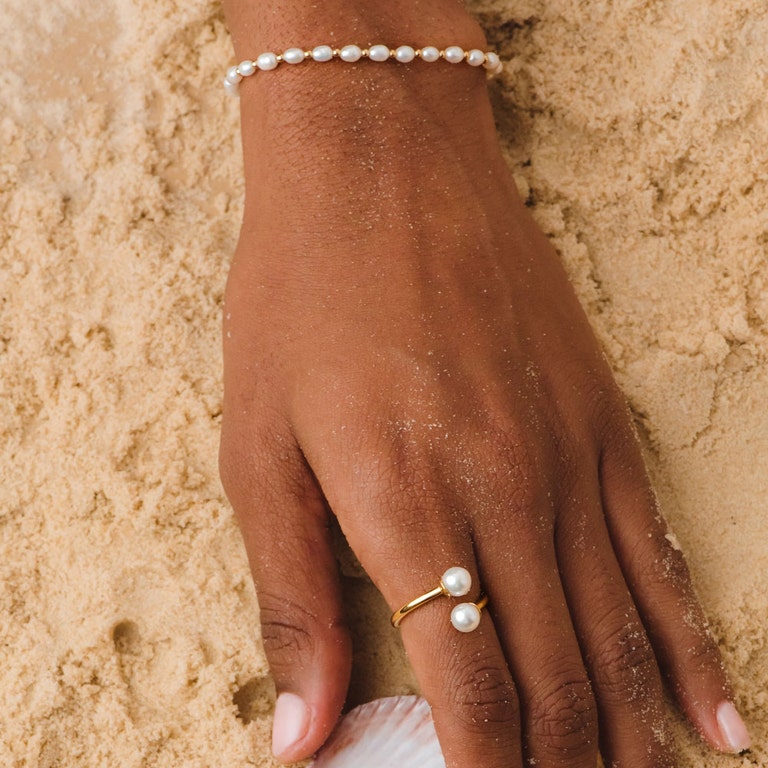 Gold Biography White Pearl Kula Bracelet