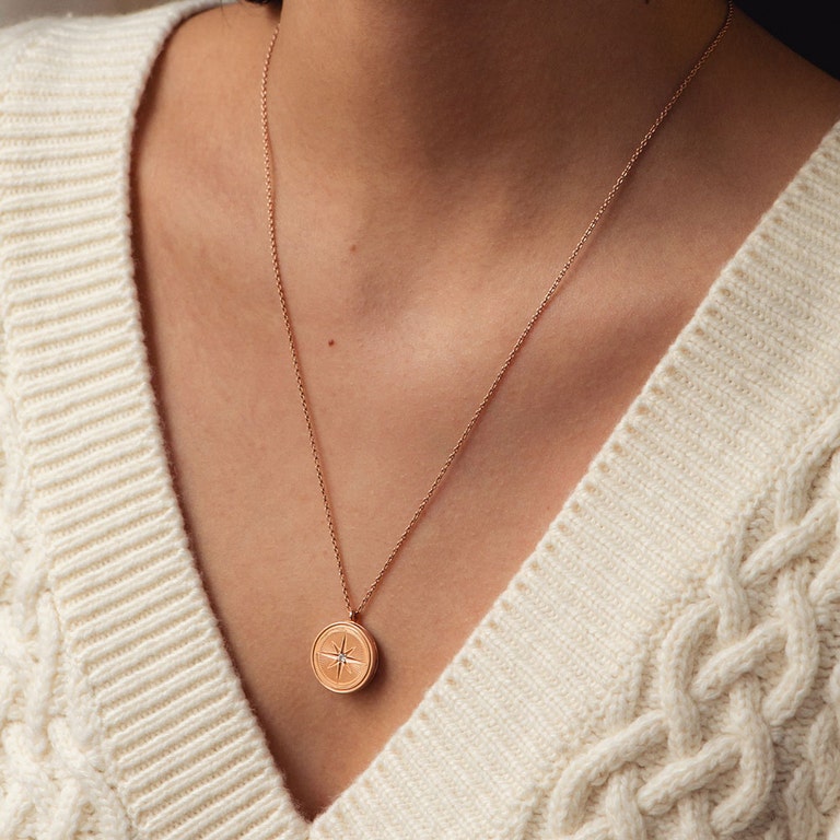 Celestial Compass Locket Necklace in Rose Gold Vermeil