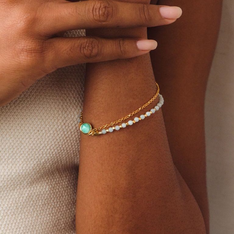 Gold Biography Amazonite Charm Bracelet