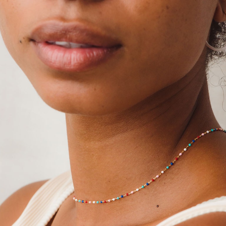 Gold Biography Rainbow Enamel Choker Necklace