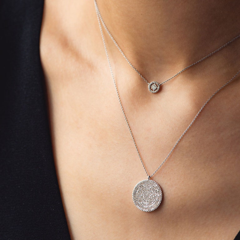 Large Icon Diamond Pendant Necklace in White Gold