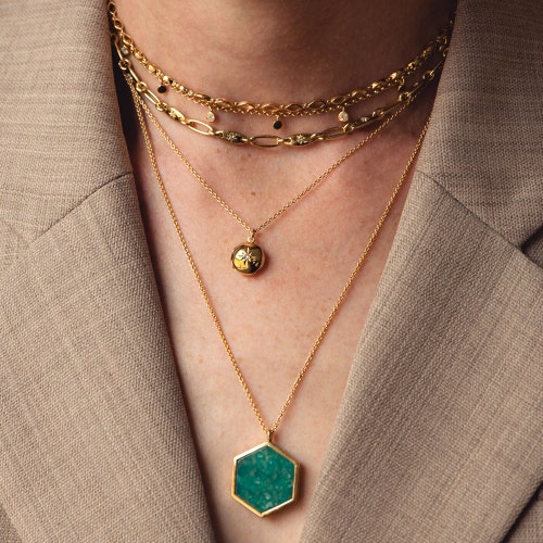 Gold Biography Single Adorned Rainbow Moonstone Necklace