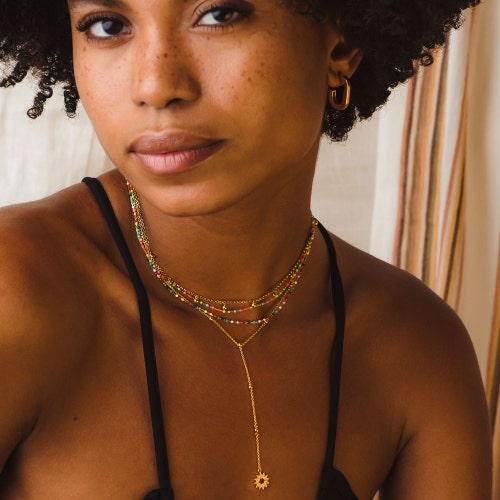 Gold Biography Rainbow Enamel Choker Necklace
