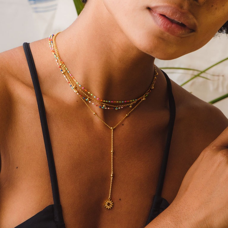 Gold Biography Rainbow Enamel Choker Necklace