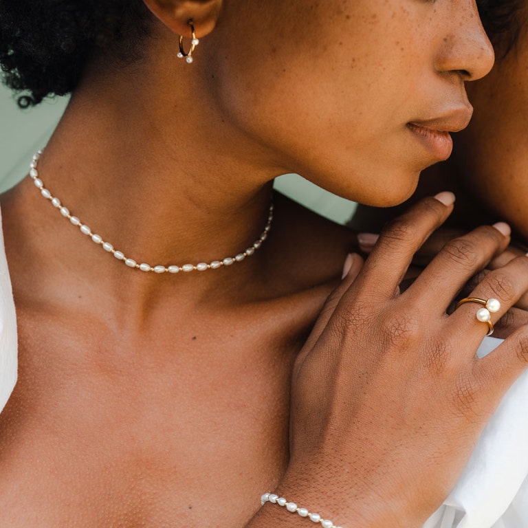 Gold Stilla White Pearl Open Ring 